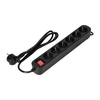 Przedłużacz 6-krotny 2P+Z(Schuko), z wyłącznikiem, 3m, płaska wtyczka, czarny ; ES-1(GS)/B/3M/ORN, ORNO  ES-1(GS)/B/3M/ORN