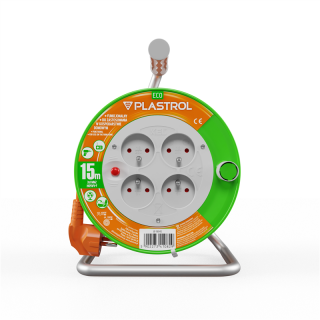 Przedłużacz bębnowy ECO LINE, 4x2p+Z, 10A, 2300W, przewód 3x1mm H05VV-F; 15m; pomarańczowy  W-98945/PLR