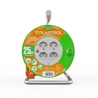 Przedłużacz bębnowy ECO LINE, 4x2p+Z, 16A, 3680W, przewód 3x1,5mm H05VV-F; 25m; pomarańczowy  W-98948/PLR
