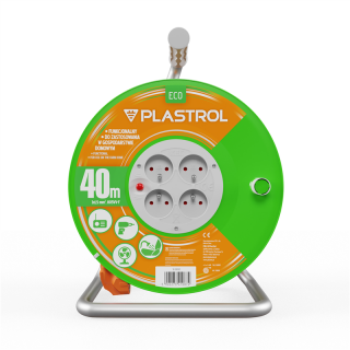 Przedłużacz bębnowy ECO LINE, 4x2p+Z, 16A, 3680W, przewód 3x1,5mm H05VV-F; 40m; pomarańczowy  W-98950/PLR