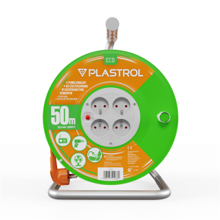 Przedłużacz bębnowy ECO LINE, 4x2p+Z, 16A, 3680W, przewód 3x1,5mm H05VV-F; 50m; pomarańczowy  W-98951/PLR