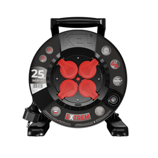 Przedłużacz bębnowy EXTREME LINE; 4x2p+Z; IP44; 16A; H05RR-F; 3x2,5; 25m; CZARNY  W-100027/PLR
