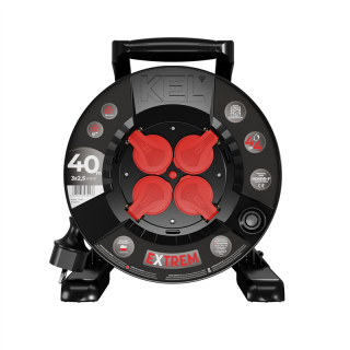 Przedłużacz bębnowy EXTREME LINE; 4x2p+Z; IP44; 16A; H05RR-F; 3x2,5; 40m; CZARNY  W-100031/PLR
