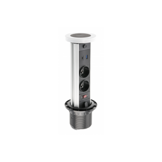 Przedłużacz biur wpuszcz CAMINO 80mm,2x gn french,USB A+C,ład indukcyjna 10W,przewód 1.5m,biały  AE-BPW2FCAM-10/GTV