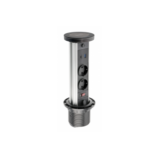 Przedłużacz biur wpuszcz CAMINO 80mm,2x gn schuko,USB A+C,ład indukcyjna 10W,przewód 1.5m,czarny  AE-BPW2SCAM-20/GTV