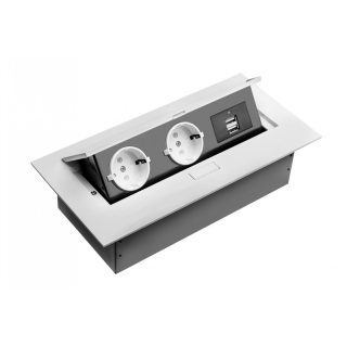 Przedłużacz biurkowy, 2x gniazdo schuko, 2xUSB, bez kabla, biały  AE-PBU02GS-10/GTV