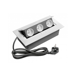 Przedłużacz biurkowy 3x gniazdo z uziemieniem, kabel zasilający z wtyczką, biały  AE-PBC3GU-10/GTV