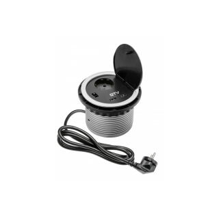 Przedłużacz biurkowy CHARGER wpuszczany 1 gniazdo schuko, ładowanie USB 5V 2A, z kablem zasilającym  AE-BPW1S2UCH-80/GTV