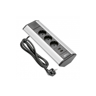 Przedłużacz biurkowy kątowy 3x schuko, 2xUSB 2.1A 5V (srebrny)  AE-PBKT3S2U-80/GTV