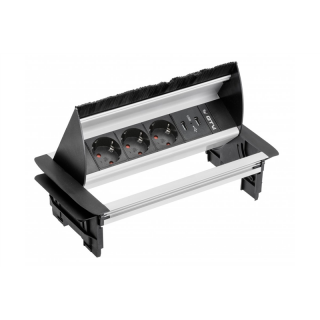 Przedłużacz biurkowy przepustowy 3xgniazdo schuko, 2xUSB 2.1A 5V, kabel 1,5m, alu  AE-PBC3GS2U-53BKS/GTV