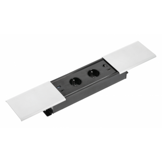 Przedłużacz biurkowy wpuszczany PRESTINO, 2x gniazdo french,USB A+C, RJ45, HDMI, kabel 1.5m, srebrny  AE-PB2FPRES-53/GTV
