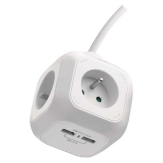 Przedłużacz - kostka 1,9 m / 4 gniazda / biały / PVC / z USB portem / 1 mm2  P04119U/EMO