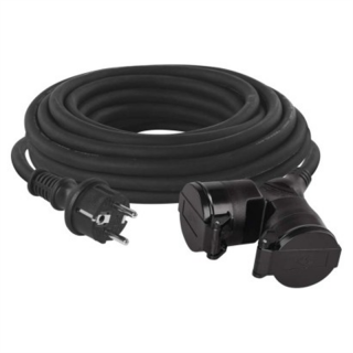 Przedłużacz ogrodowy 10 m / 2 gniazda / czarny / guma / 230 V / 1,5 mm2  P0601/EMO