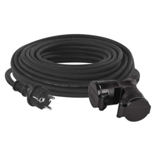 Przedłużacz ogrodowy 20 m / 2 gniazda / czarny / guma / 230 V / 1,5 mm2  P0603/EMO