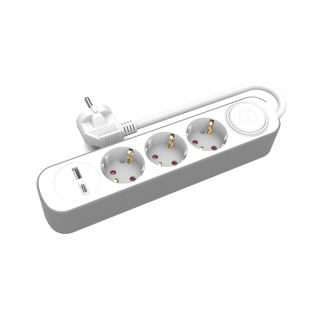 Przedłużacz stały z trzykrotnym gniazdem wtyczkowym i włącznikiem oraz gniazdami USB A, USB C, 1,5m, SCHUKO  W-30006/PLR