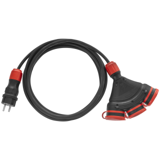 Przedłużacz X3, przewód w oponie gumowej H05RR-F czarna 3x2,5mm2, IP 54, wtyczka i gniazdo w kolorze czarno-czerwonym, przewód kolor czarny  W-98970/PLR