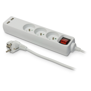 Przedłużacz z trzykrotnym gniazdem z wyłącznikiem i USB;ECO; 3X2p+Z; 10A; 3m; BIAŁY  W-98165/PLR