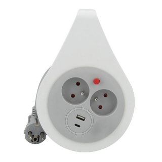 Przedłużacz zwijany 10m 3x1mm2, 16A, z zabezpieczeniem termicznym, 2XGNIAZDO WTYCZKOWE, 1xUSB-C, 1xUSB-A  W-72017/PLR
