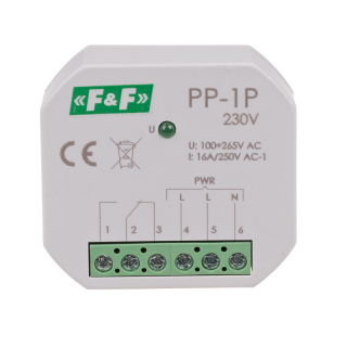 Przekaźnik elektromagnetyczny w obudowie do bezpośredniego montażu w puszce podtynkowej 1P 16A, U=100÷265VAC; PP-1P-230V, FF FILIPOWSKI  PP-1P-230V/FIF