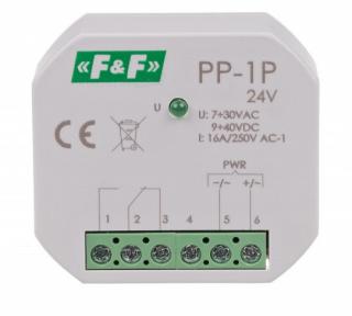 Przekaźnik elektromagnetyczny w obudowie do bezpośredniego montażu w puszce podtynkowej 1P 16A, U=7÷30VAC / 9÷40VDC; PP-1P-24V, FF FILIPOWSKI  PP-1P-24V/FIF