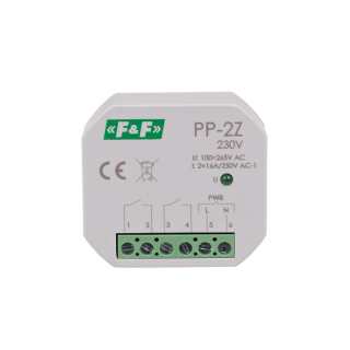 Przekaźnik elektromagnetyczny w obudowie do bezpośredniego montażu w puszce podtynkowej 2Z (2NO) 16A, U=100÷265VAC; PP-2Z-230V, FF FILIPOWSKI  PP-2Z-230V/FIF