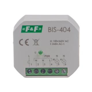 Przekaźnik impulsowy bistabilny sekwencyjny 1-funkcyjny 5A 230VAC 2Z, montaż w puszce podtynkowej fi60mm; BIS-404, FF  BIS-404/FIF