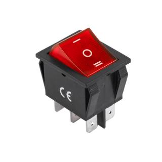 Przełącznik kołyskowy 1-0-2 duży 3x2,5x4cm, 6A/250VAC czerwony/czarny (opk=10szt); IRS-203-1C  PRK0046/LCH