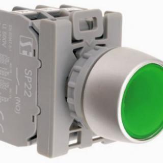 Przycisk kompletny z guzikiem krytym podświetlany LED 230VAC, ZIELONY, 1xNO  SP22-KLZ-10-230-LED\AC/SPA