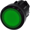 Przycisk podświetlany, 22mm, okrągły, tworzywo, zielony, płaski, z samopowrotem, SIRIUS ACT; 3SU1001-0AB40-0AA0, SIEMENS  3SU1001-0AB40-0AA0/SIE
