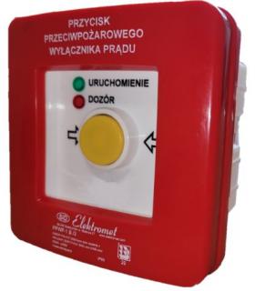 Przycisk przeciwpożarowego wyłącznika prądu, żółty przycisk, 2 tory prądowe 12A NC-NO, podtynkowy IP65, diody czerw/ziel 230VAC, ROP, PPWPp-1s A/4; 904550, ELEKTROMET  904550/EKT