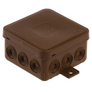 Puszka natynkowa hermetyczna V5 IP54, wymiary: 75x75x41mm, 12-wlotowa z osłabieniami, pokrywka na klik, V5 BRĄZOWA; T-08238, PLASTROL  T-08238/PLR