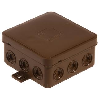 Puszka natynkowa hermetyczna V6 IP54, wymiary: 85x85x41mm, 12-wlotowa z osłabieniami, pokrywka na klik, V6 BRĄZOWA; T-08242, PLASTROL  T-08242/PLR