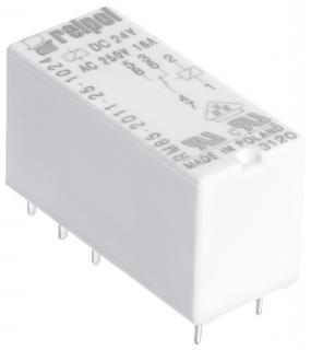RM85-2011-35-1012 Przekaźnik elektromagnetyczny, miniaturowy, do obwodu drukowanego i gniazda wtykowego. Raster 5 mm. Wysokość 15,7 mm. Wyjście: 1P - jeden zestyk przełączny - wyprowadzenia: 11(7)/21(4)-12(6)/22(3)-14(8)/24(5); AC1 - 16 A / 250 V; DC1 - 1