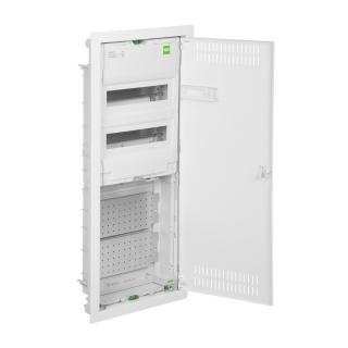 Rozdzielnica hybrydowa: RP 2x12M z zaciskami PE+N; multimedialna wyposażenie: płyta montażowa x2 + gniazdo 2P+Z 16A, IP30, drzwi metal, biały, MSF TWIN; 2015-02, EPN  2015-02/EPN