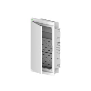 Rozdzielnica multimedialna podtynkowa; wymiary: 310x475x102mm (odpowiada RP3x12M); zestaw: 2xpłyta perferowana, patchpanel, gniazdo 2P+Z 16A, N+PE; IP40; biały, ELEGANT; 2455-20  2455-20/EPN