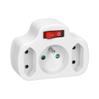 Rozgałęźnik 1x2P+Z, 2x2P/II z włącznikiem, biały  OR-AE-13191/ORN