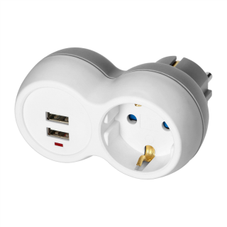Rozgałęźnik 2P+Z (Schuko) z ładowarką 2xUSB, biało-szary  OR-AE-13246(GS)/ORN