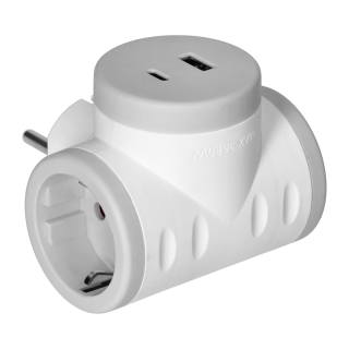 Rozgałęźnik 2P+Z (Schuko) z ładowarką 2xUSB, szybkie ładowanie, biało-szary  OR-AE-13281(GS)/G/ORN