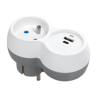 Rozgałęźnik 2P+Z, USB-A+C, biało-szary  OR-AE-13302/ORN