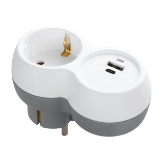 Rozgałęźnik 2P+Z, USB-A+C, schuko, biało-szary  OR-AE-13302(GS)/ORN