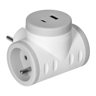 Rozgałęźnik 2P+Z z ładowarką 2xUSB, szybkie ładowanie, biało-szary  OR-AE-13281/G/ORN