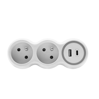 Rozgałęźnik dwukrotny, 2x gniazda wtyczkowe z uziemieniem, 1xgniazdo USB A, 1xgniazdo USB C  W-72007/PLR