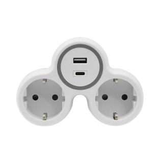 Rozgałęźnik dwukrotny, 2x gniazda wtyczkowe z uziemieniem schuko, 1xgniazdo USB A, 1xgniazdo USB C  W-72010/PLR