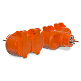 Rozgałęźnik podwójny 2x2P+Z, 16A, 250V ; IP 44; pomarańczowy  W-97745/PLR