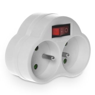 Rozgałęźnik podwójny z wyłącznikiem, 2x2P+Z, 16A, 230V; biały  W-01144/PLR