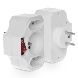Rozgałęźnik potrójny z wyłącznikiem, bis; 1X2P+Z, 2X 2P - płaskie; BIAŁY  W-01138/PLR