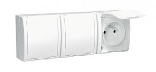 SIMON AQUARIUS Gniazdo natynkowe potrójne z uziemieniem bryzgoszczelne IP54 16A 250V, zaciski śrubowe, klapka biała, białe; AQGZ1-3/11, KONTAKT-SIMON  AQGZ1-3/11/KON