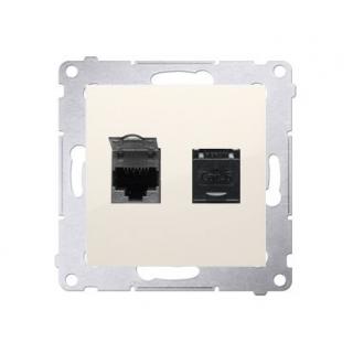 SIMON54 Gniazdo komputerowe podwójne RJ45 kategoria 6 ekranowane z przesłoną przeciwkurzową (moduł); krem  D62.01/41/KON