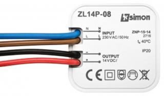 Simon54 Zasilacz LED dopuszkowy 14V DC 8W; ZL14P-08, KONTAKT-SIMON  ZL14P-08/KON