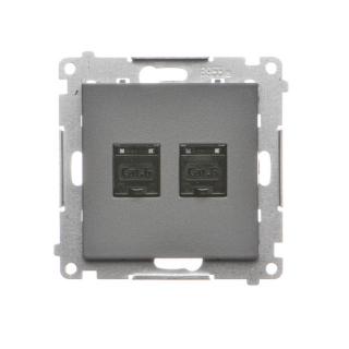 SIMON55 Gniazdo komputerowe podwójne RJ45 kategoria 6, z przesłoną przeciwkurzową (moduł) Grafitowy mat  T62.01/116/KON